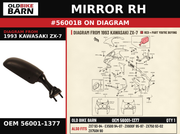 MIRROR RH OEM 56001-1377 diagram #56001B from 1993 KAWASAKI ZX-7 | Old Bike Barn