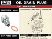 OIL DRAIN PLUG OEM 92800-12000 diagram #20 from 1975 HONDA CB400F | Old Bike Barn