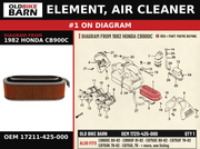 ELEMENT, AIR CLEANER OEM 17211-425-000 diagram #1 from 1982 HONDA CB900C | Old Bike Barn
