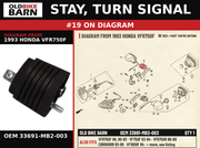 STAY, TURN SIGNAL OEM 33691-MB2-003 diagram #19 from 1993 HONDA VFR750F | Old Bike Barn