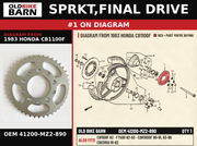 SPRKT,FINAL DRIVE OEM 41200-MZ2-890 diagram #1 from 1983 HONDA CB1100F | Old Bike Barn