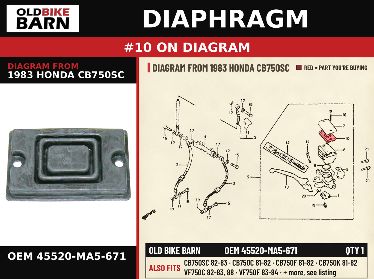 DIAPHRAGM OEM 45520-MA5-671 diagram #10 from 1983 HONDA CB750SC | Old Bike Barn