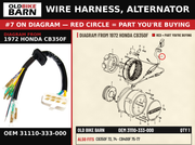 WIRE HARNESS, ALTERNATOR OEM 31110-333-000 diagram #7 from 1972 HONDA CB350F | Old Bike Barn