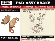 PAD-ASSY-BRAKE OEM 43082-1123 diagram #43082A from 1991 KAWASAKI ZX1100-C2 | Old Bike Barn