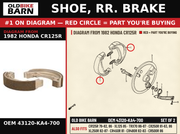 SHOE, RR. BRAKE OEM 43120-KA4-700 diagram #1 from 1982 HONDA CR125R | Old Bike Barn