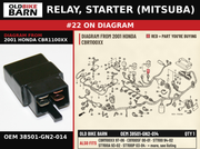 RELAY, STARTER (MITSUBA) OEM 38501-GN2-014 diagram #22 from 2001 HONDA CBR1100XX | Old Bike Barn