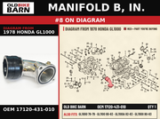 MANIFOLD B, IN. OEM 17120-431-010 diagram #8 from 1978 HONDA GL1000 | Old Bike Barn
