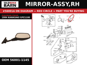 MIRROR-ASSY,RH OEM 56001-1145 diagram #56001A from 1984 KAWASAKI GPZ1100 | Old Bike Barn