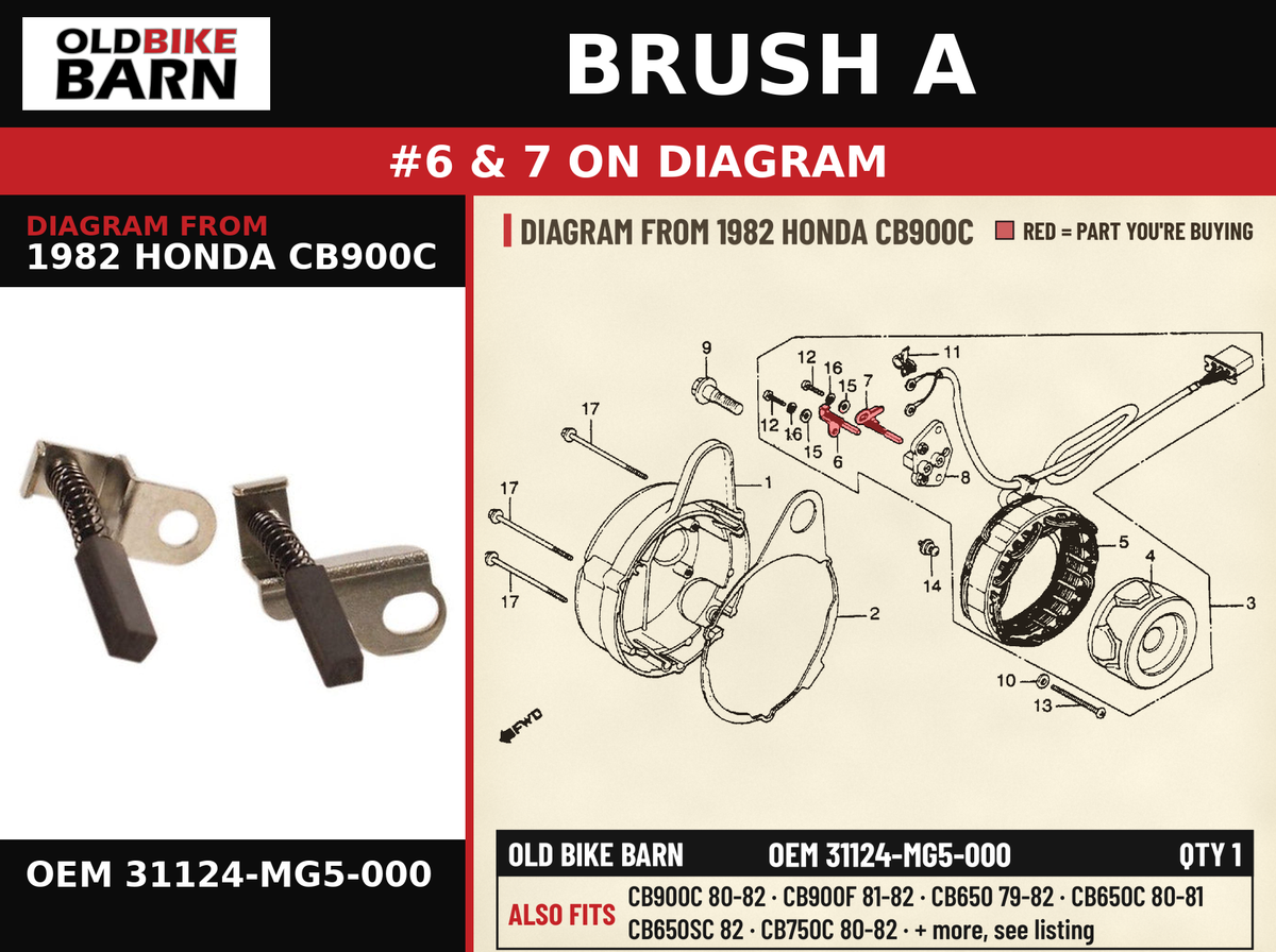 BRUSH A OEM 31124-MG5-000 diagram #6 & 7 from 1982 HONDA CB900C | Old Bike Barn