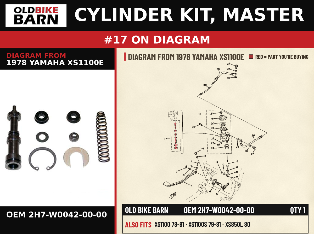 CYLINDER KIT, MASTER OEM 2H7-W0042-00-00 diagram #17 from 1978 YAMAHA XS1100E | Old Bike Barn