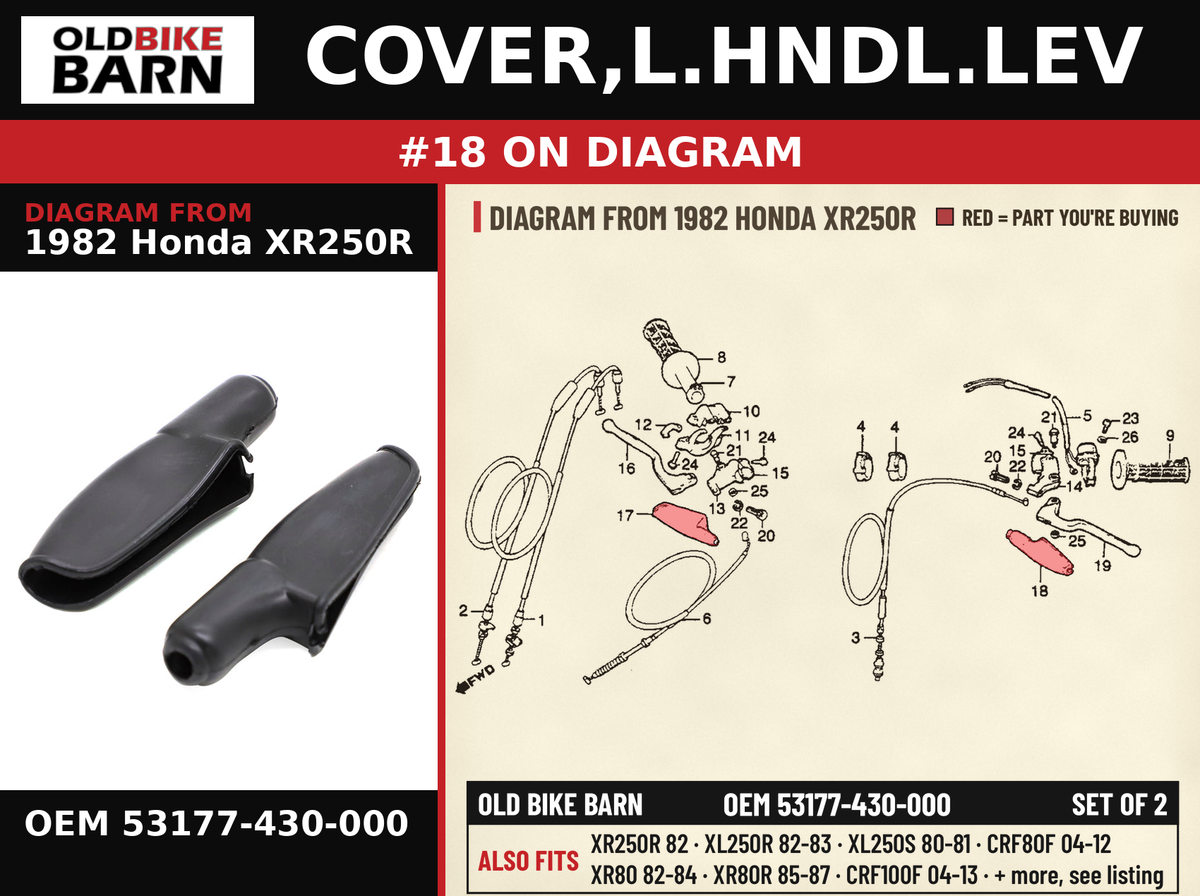 COVER,L.HNDL.LEV OEM 53177-430-000 diagram #18 from 1982 HONDA XR250R | Old Bike Barn