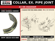 COLLAR, EX. PIPE JOINT OEM 18233-425-000 diagram #2 from 1982 HONDA CB900C | Old Bike Barn