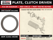 PLATE, CLUTCH DRIVEN OEM 21451-49200 diagram #14 from 1983 SUZUKI GS1100G | Old Bike Barn