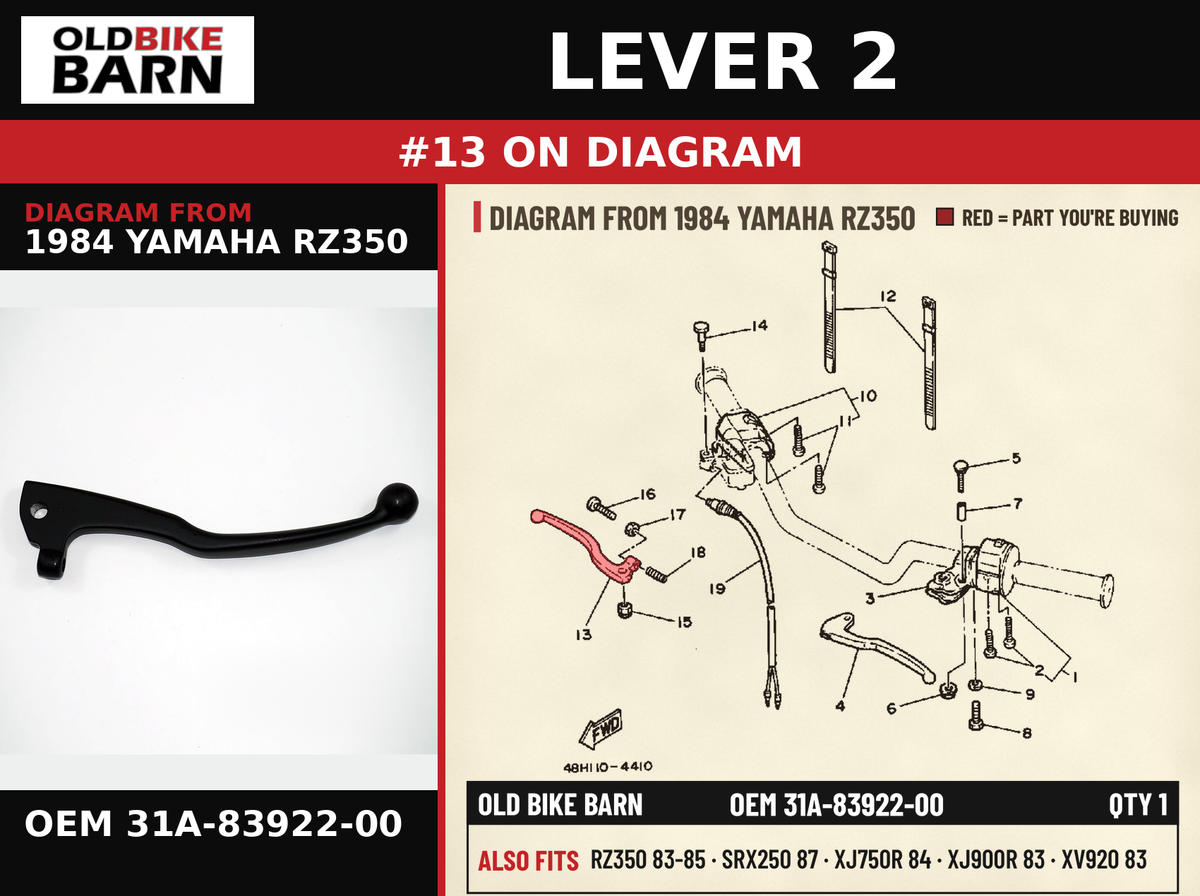 LEVER 2 OEM 31A-83922-00 diagram #13 from 1984 YAMAHA RZ350 | Old Bike Barn