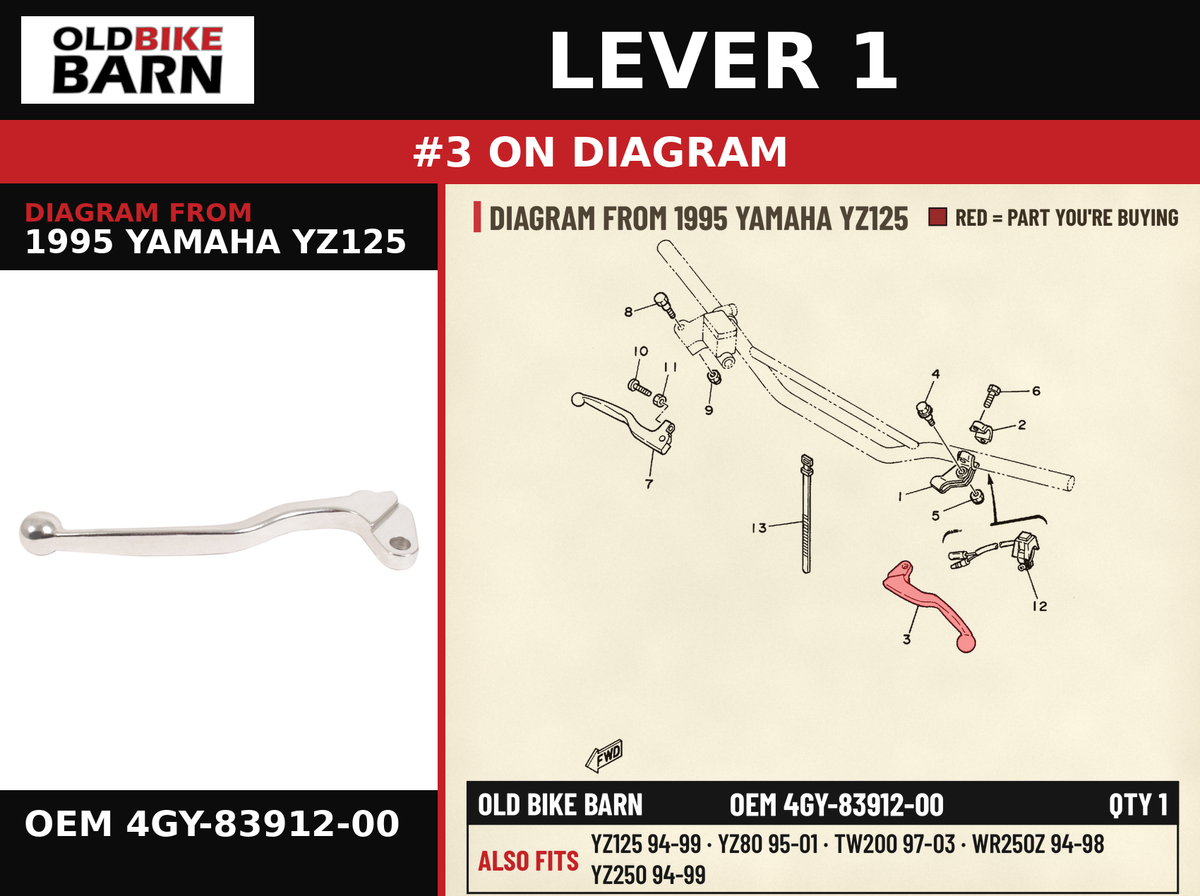 LEVER 1 OEM 4GY-83912-00 diagram #3 from 1995 YAMAHA YZ125 | Old Bike Barn