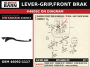 LEVER-GRIP,FRONT BRAK OEM 46092-1117 diagram #46092 from 1990 KAWASAKI ZX600C3 | Old Bike Barn