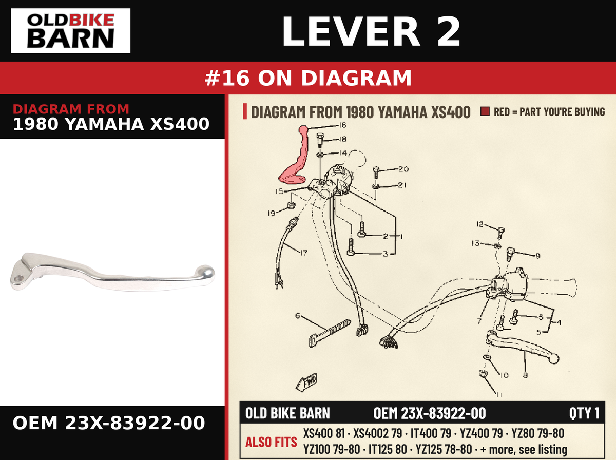 LEVER 2 OEM 23X-83922-00 diagram #16 from 1980 YAMAHA XS400 | Old Bike Barn