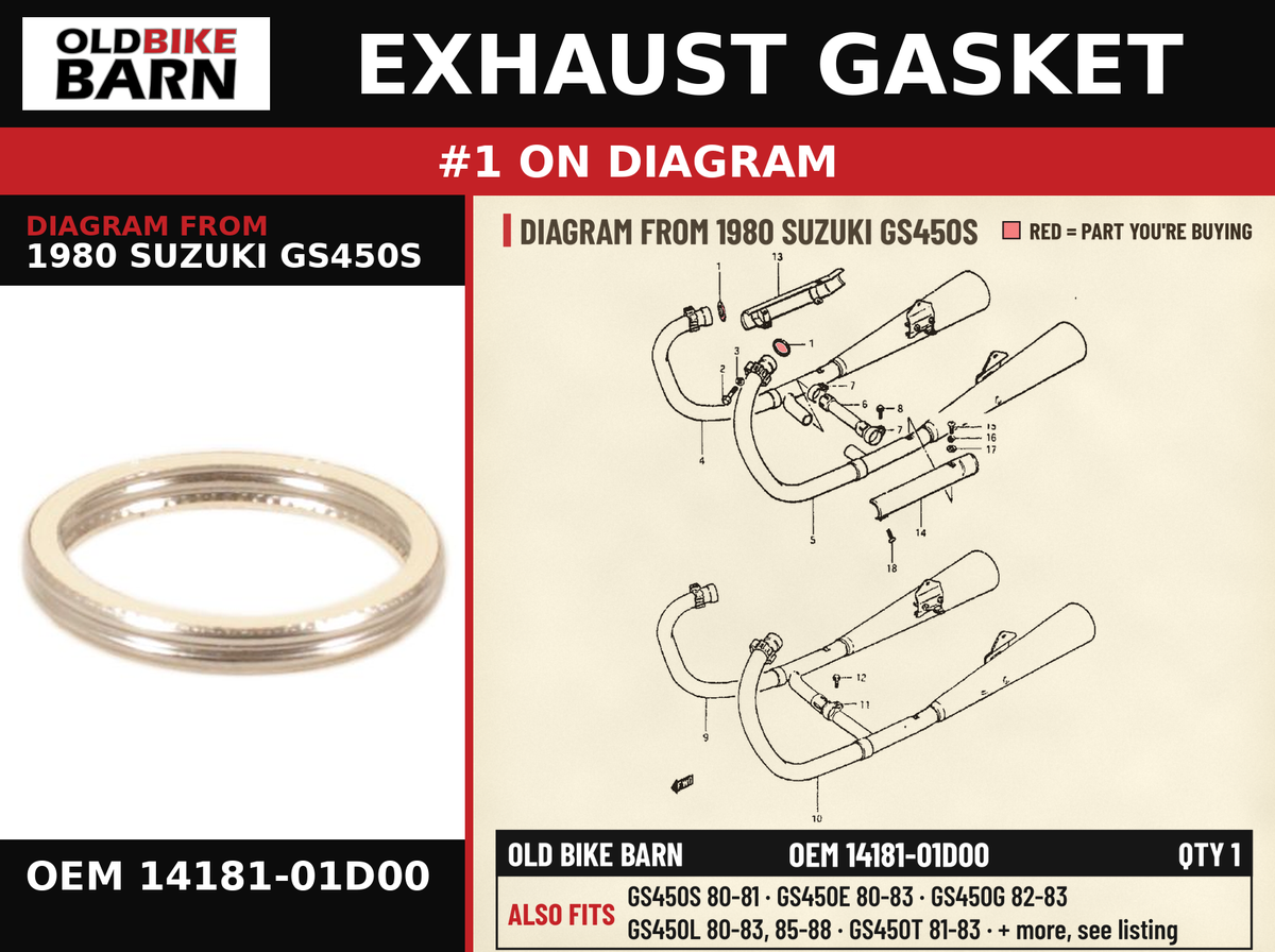 EXHAUST GASKET OEM 14181-01D00 diagram #1 from 1980 SUZUKI GS450S | Old Bike Barn