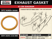 EXHAUST GASKET OEM 18291-216-000 diagram #3 from 1971 HONDA CB500 | Old Bike Barn