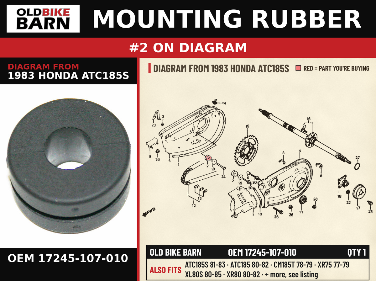 MOUNTING RUBBER OEM 17245-107-010 diagram #2 from 1983 HONDA ATC185S | Old Bike Barn