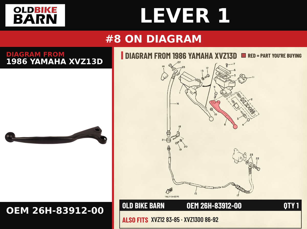 LEVER 1 OEM 26H-83912-00 diagram #8 from 1986 YAMAHA XVZ13D | Old Bike Barn