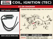 COIL, IGNITION (TEC) OEM 30510-MM8-003 diagram #2 from 1987 HONDA VT1100C | Old Bike Barn