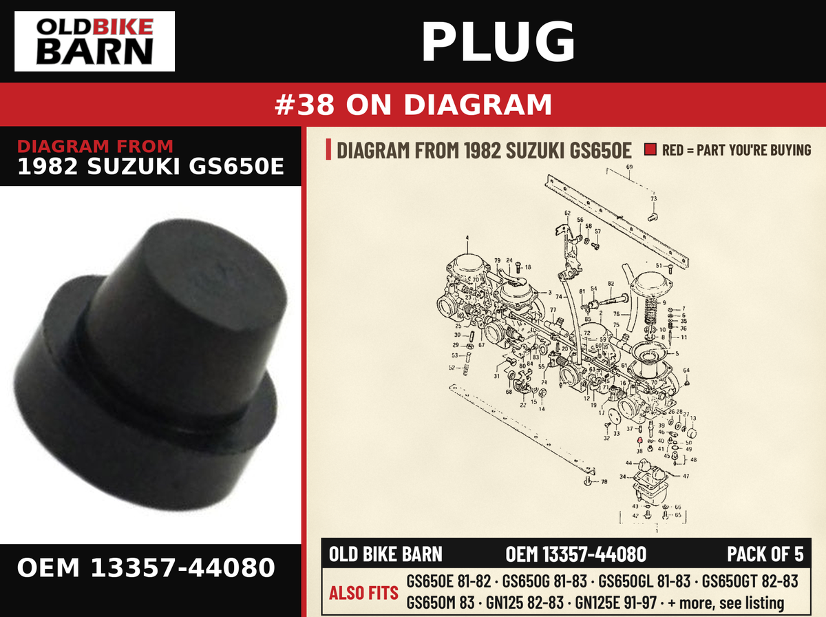 PLUG OEM 13357-44080 diagram #38 from 1982 SUZUKI GS650E | Old Bike Barn