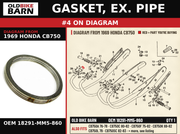 GASKET, EX. PIPE OEM 18291-MM5-860 diagram #4 from 1969 HONDA CB750 | Old Bike Barn