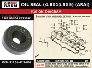 OIL SEAL (4.8X14.5X5) (ARAI) OEM 91256-425-003 diagram #10 from 1983 HONDA CB750SC | Old Bike Barn