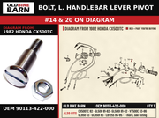 BOLT, L. HANDLEBAR LEVER PIVOT OEM 90113-422-000 diagram #14 & 20 from 1982 HONDA CX500TC | Old Bike Barn