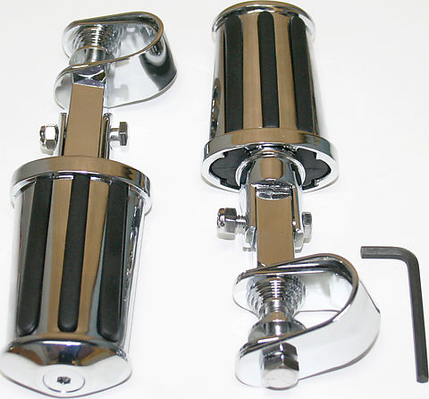 Custom Striped Chrome Crash Bar Highway Footpeg Set