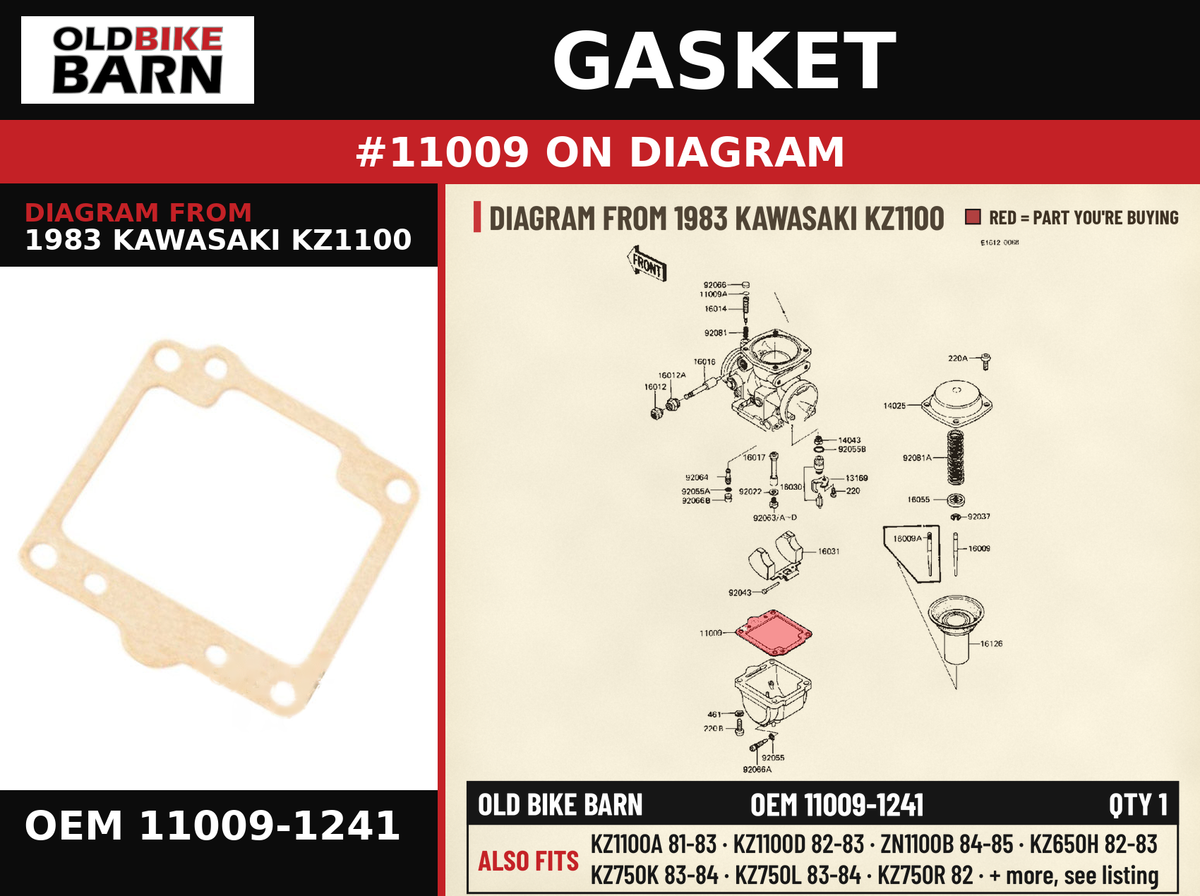 GASKET OEM 11009-1241 diagram #11009 from 1983 KAWASAKI KZ1100 | Old Bike Barn