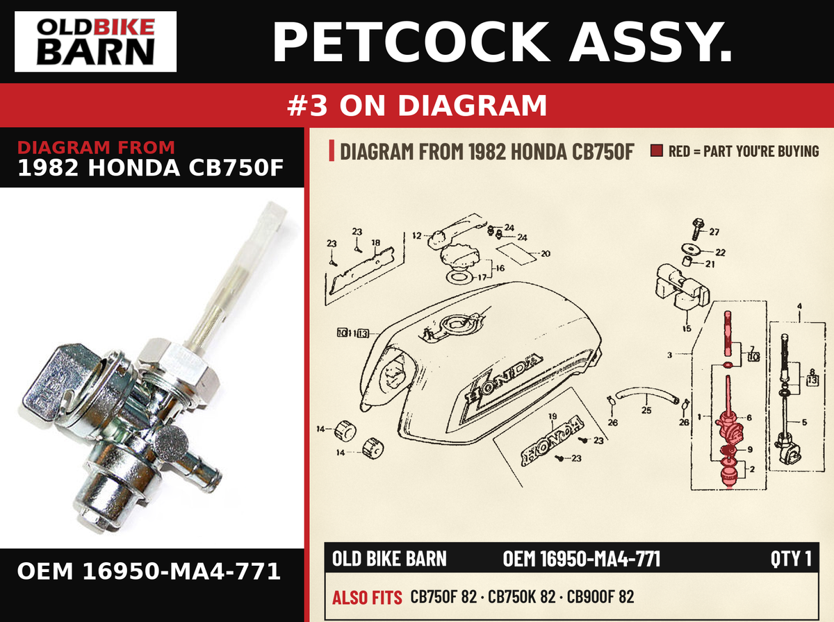 PETCOCK ASSY. OEM 16950-MA4-771 diagram #3 from 1982 HONDA CB750F | Old Bike Barn