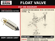 FLOAT VALVE OEM 16030-1007 diagram #17 from 1980 KAWASAKI KZ750E | Old Bike Barn