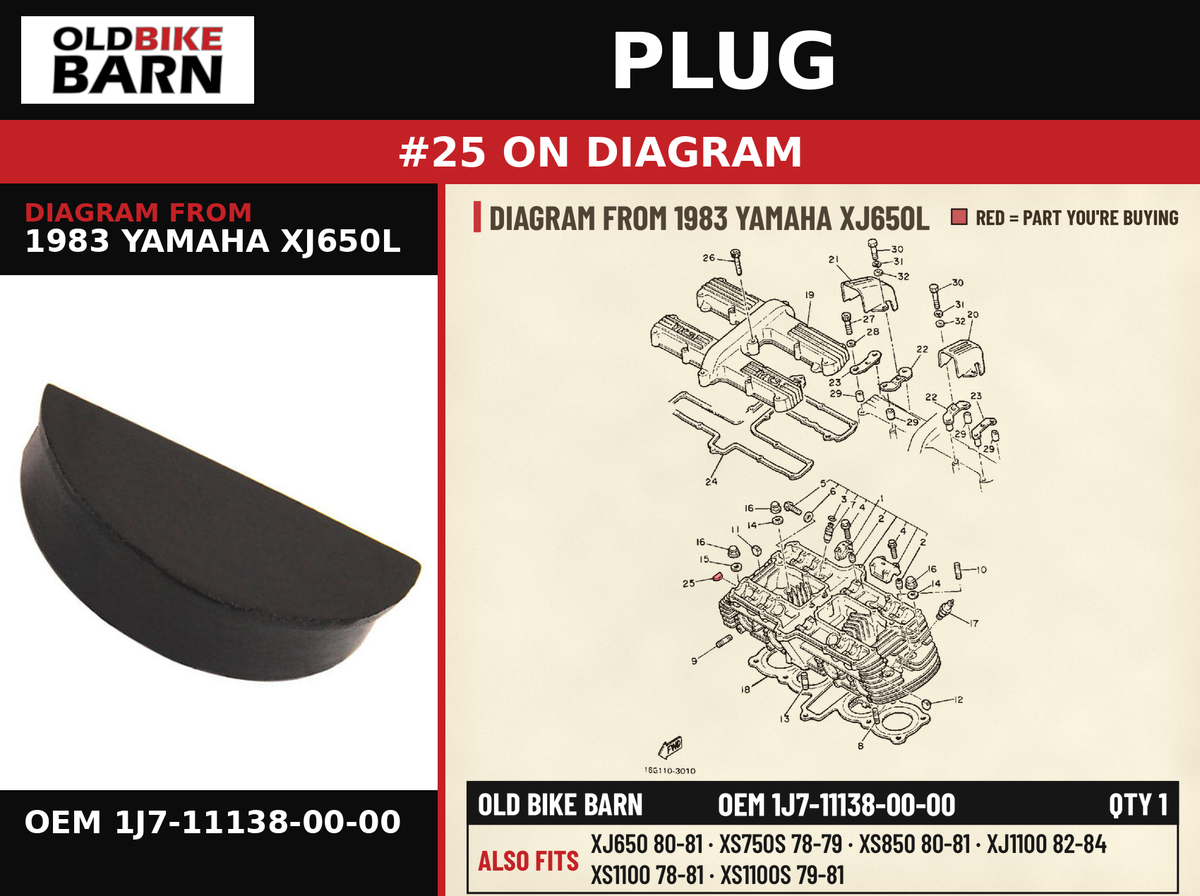 PLUG OEM 1J7-11138-00-00 diagram #25 from 1983 YAMAHA XJ650L | Old Bike Barn