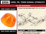 LENS, FR. TURN SIGNAL (STANLEY) OEM 33402-268-671 diagram #4 from 1980 HONDA CB400T | Old Bike Barn