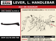 LEVER, L. HANDLEBAR OEM 53178-399-700 diagram #22 from 1981 HONDA XL250S-A | Old Bike Barn