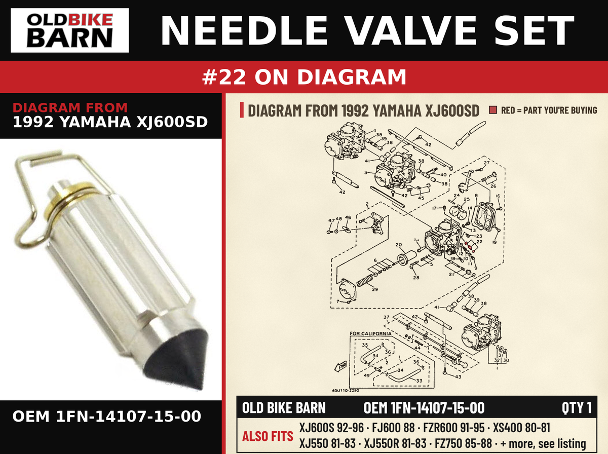 NEEDLE VALVE SET OEM 1FN-14107-15-00 diagram #22 from 1992 YAMAHA XJ600SD | Old Bike Barn