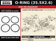 O-RING (35.5X2.6) OEM 91301-MG9-003 diagram #30 from 1987 HONDA GL1200A | Old Bike Barn