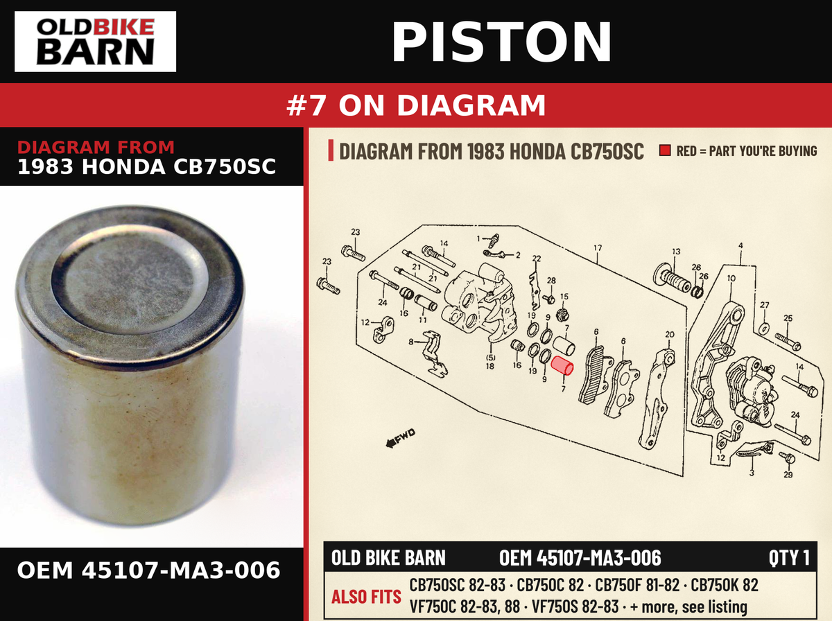 PISTON OEM 45107-MA3-006 diagram #7 from 1983 HONDA CB750SC | Old Bike Barn