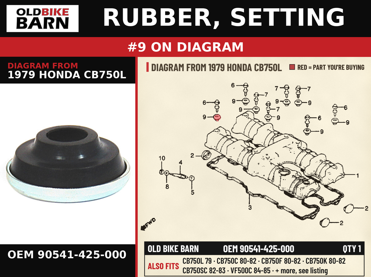 RUBBER, SETTING OEM 90541-425-000 diagram #9 from 1979 HONDA CB750L | Old Bike Barn