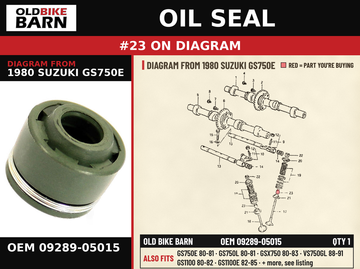 OIL SEAL OEM 09289-05015 diagram #23 from 1980 SUZUKI GS750E | Old Bike Barn