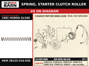 SPRING, STARTER CLUTCH ROLLER OEM 28125-516-030 diagram #6 from 1981 HONDA GL500 | Old Bike Barn