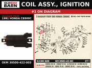COIL ASSY., IGNITION OEM 30500-422-003 diagram #1 from 1981 HONDA CB900C | Old Bike Barn