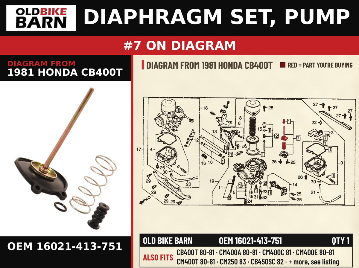 DIAPHRAGM SET, PUMP OEM 16021-413-751 diagram #7 from 1981 HONDA CB400T | Old Bike Barn