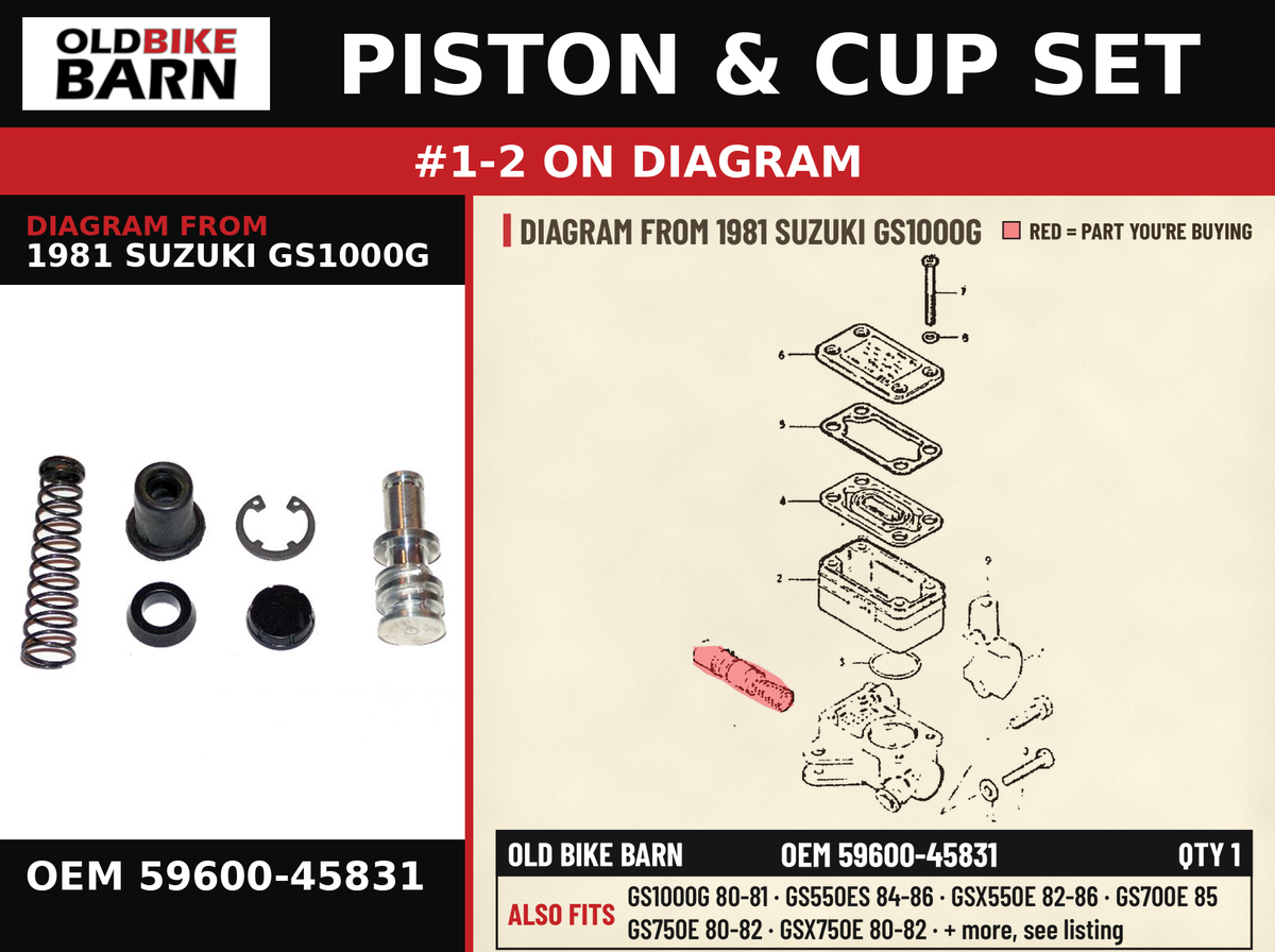 PISTON & CUP SET OEM 59600-45831 diagram #1-2 from 1981 SUZUKI GS1000G | Old Bike Barn