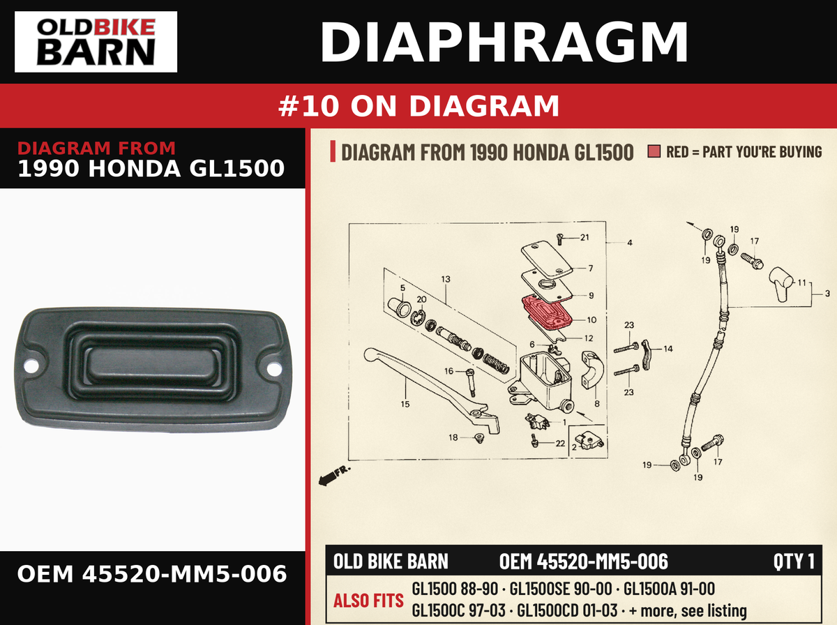 DIAPHRAGM OEM 45520-MM5-006 diagram #10 from 1990 HONDA GL1500 | Old Bike Barn