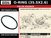 O-RING (35.5X2.6) OEM 91301-MG9-003 diagram #30 from 1987 HONDA GL1200A | Old Bike Barn