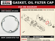 GASKET, OIL FILTER CAP OEM 15459-KT0-710 diagram #15 from 1985 HONDA ATC200X | Old Bike Barn