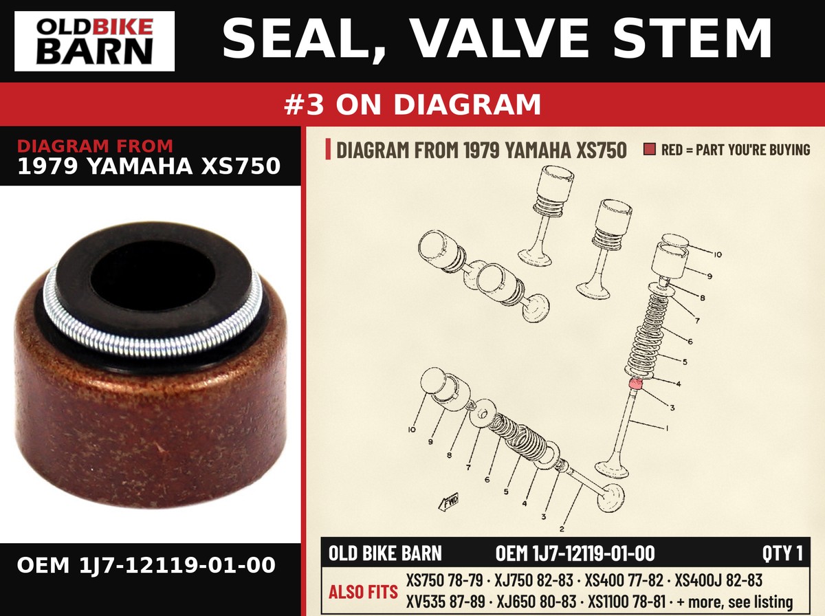 SEAL, VALVE STEM OEM 1J7-12119-01-00 diagram #3 from 1979 YAMAHA XS750 | Old Bike Barn